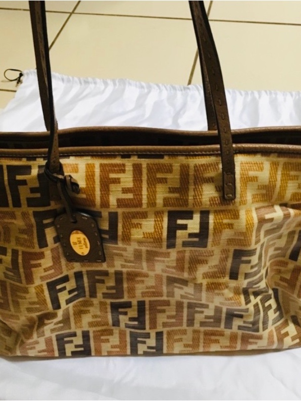 Fendi Tan & Brown FF Logo Tote Bag - Picture 16 of 16